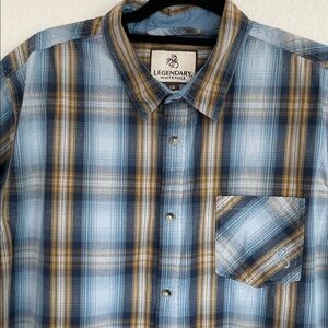 Legendary Whitetails Men's Blue and Brown Plaid Button Down Shirt